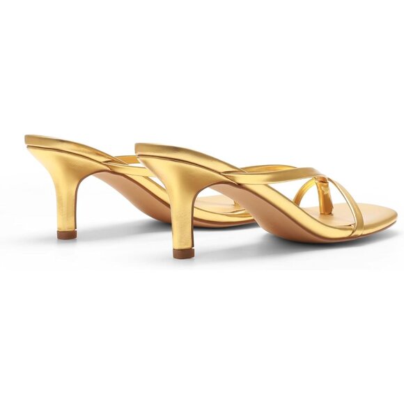 Dream Pairs Women Gold Faux Leather Open Square Toe Thong Heeled Sandals - Picture 3 of 7